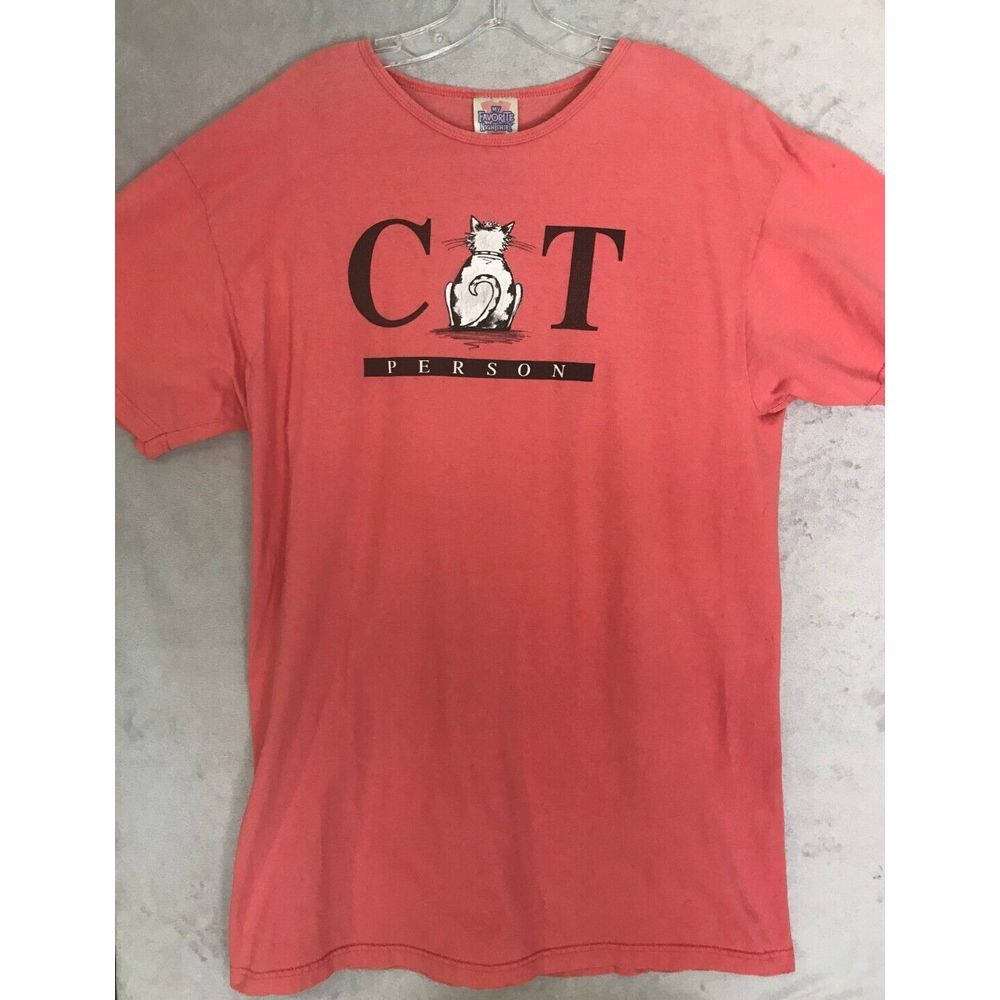 Y2K Vintage CAT‎ PERSON Graphic T-Shirt Night-Shirt Orange Unisex USA Cotton XLT